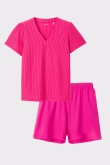 Dames Pyjama, fuchsia-oranje streep