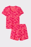 Dames Pyjama, oranje-fuchsia bloemenprint