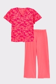 Dames Pyjama, oranje-fuchsia bloemenprint