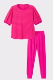 Dames Pyjama, fuchsia-oranje streep