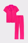 Dames Pyjama, fuchsia-oranje streep