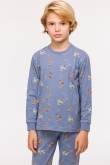 Jongens-Heren Pyjama, labradoodle print blauw