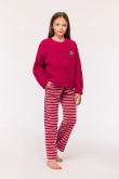 Meisjes-Dames sweater en broek, framboos-rood