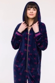 Meisjes-Dames Onesie, kersjes print donkerblauw