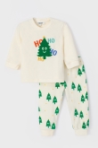 Pyjama van velours met grote, leuke kerstboomapplicatie