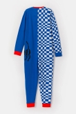 Woody x helen b. blauw-wit uniseks geruite onesie met kat