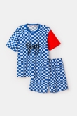 Woody x helen b. blauw-wit geruite pyjama korte mouwen met kat